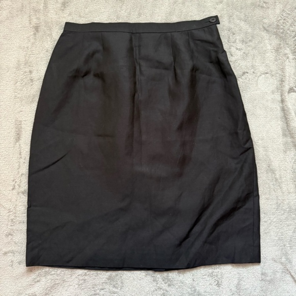 Vintage Episode Black Silk Linen Lined Pencil Skirt - Size 6